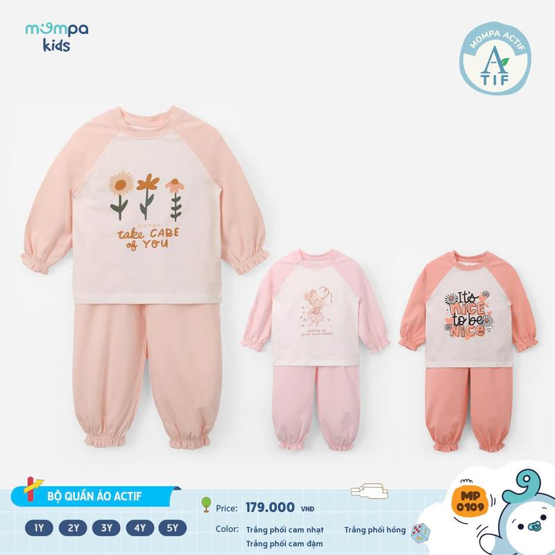 Bộ quần áo dài tay cho bé Mompa 1 đến 5 tuổi vải Cotton Actif mềm mại co giãn MP 0109 M25TD