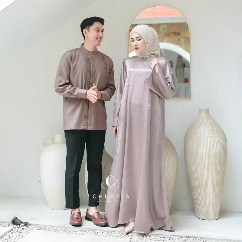 Butikchlaris Izzana Dress Couple Set Family Muslim - Dress Sarimbit Keluarga - Dress Lebaran Silk Polos Simple Elegan Nyaman