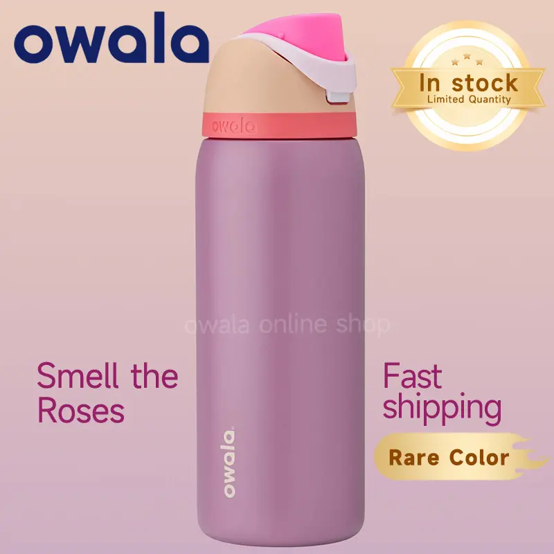 （Smell the Roses) Owala FreeSip Insulated Stainless Steel Water Bottle with Straw for Sports and thermos cup outdoor sports water bottle new Owala double-layer vacuum thermos cup sports water bottle sports straw water cup Drinkware Flasks Portable