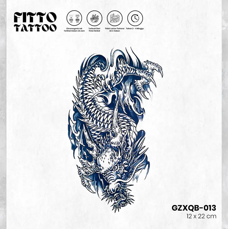 FITTO TATTO Tato Temporar Premium Semi Permanen FZS-66 Naga Ular Cobra 7x12 cm Tahan Air & Sabun Herbal Chromogenic Ink 4