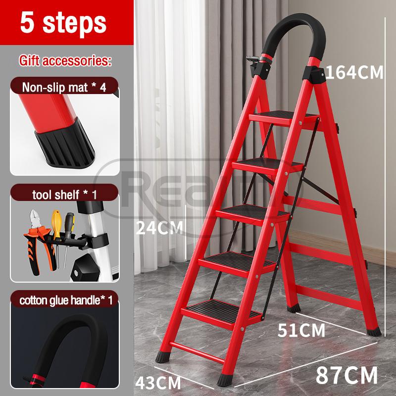 REAIM Tangga 6 Step Premium Rumah Lipat Ladder  Besi Lipat Household Steel Ladder/ Tangga Lipat Aluminium tangga besi 9