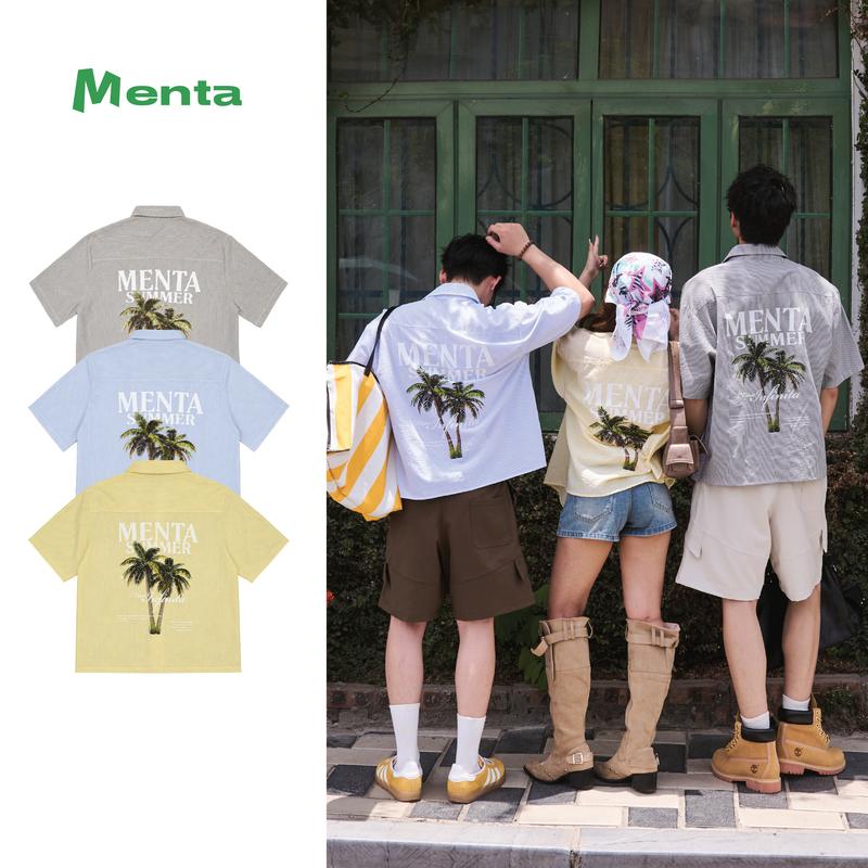 [Deal mở bán ] Áo Sơ Mi Menta Summer Form Rộng Unisex Chất Vải Đũi Kẻ Thoáng Mát,thấm hút mồ hôi In Cây Dừa Tropical Phù Hợp Đi Biển Du Lịch Cafe Dạo Phố