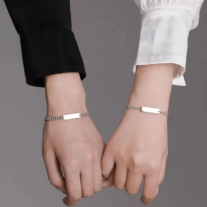 [TERLARIS] GELANG COUPLE RANTAI PLAT MINI SILVER TITANIUM ANTI KARAT TERMURAH