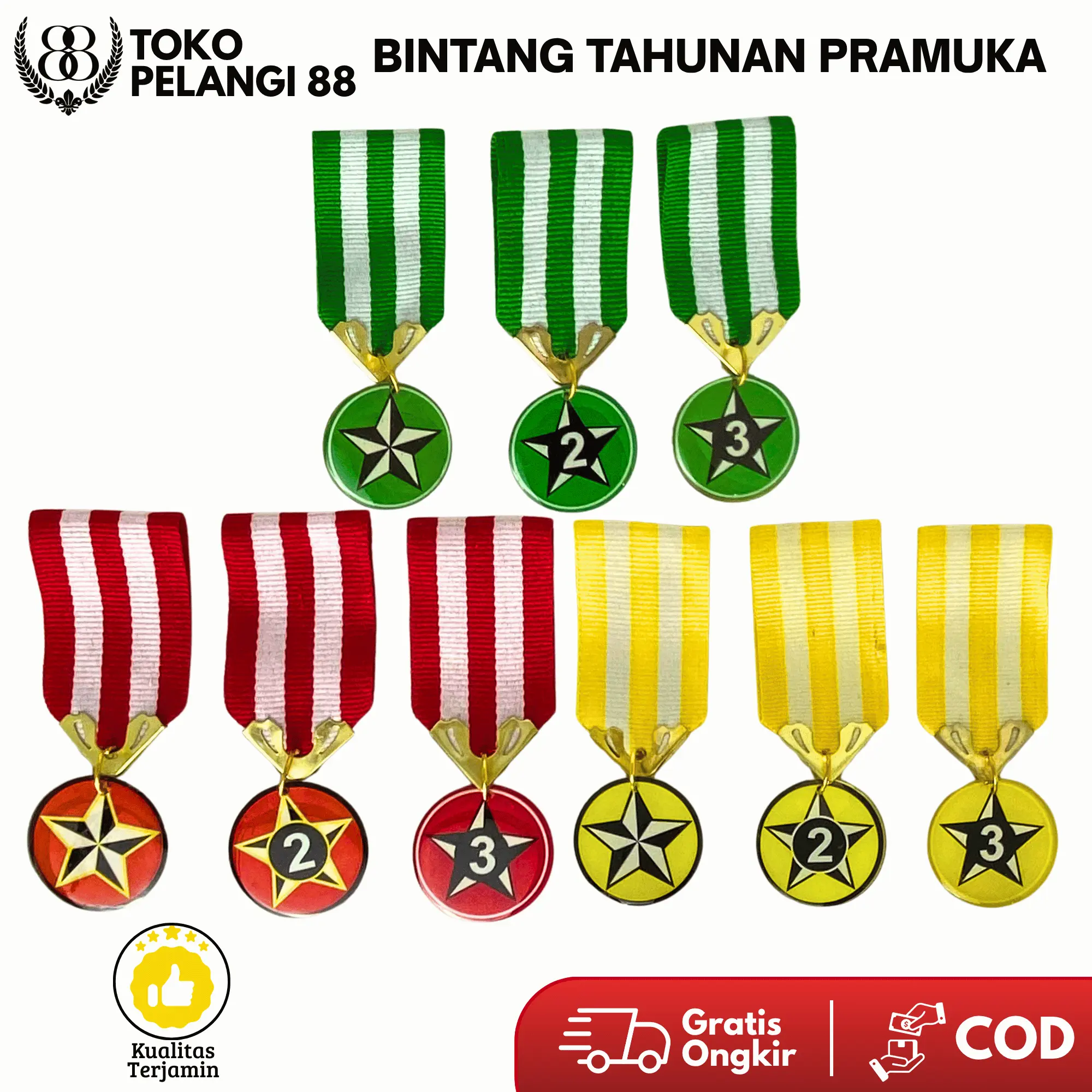 TOKO PELANGI 88 Bintang Tahunan Pramuka Model Tiska Bijian Siaga Penggalang Penegak Stainless Resin Kualitas Ukuran 3x3cm Ready Stock Bahan Stainless Berkualitas Finishing Resin Kualitas