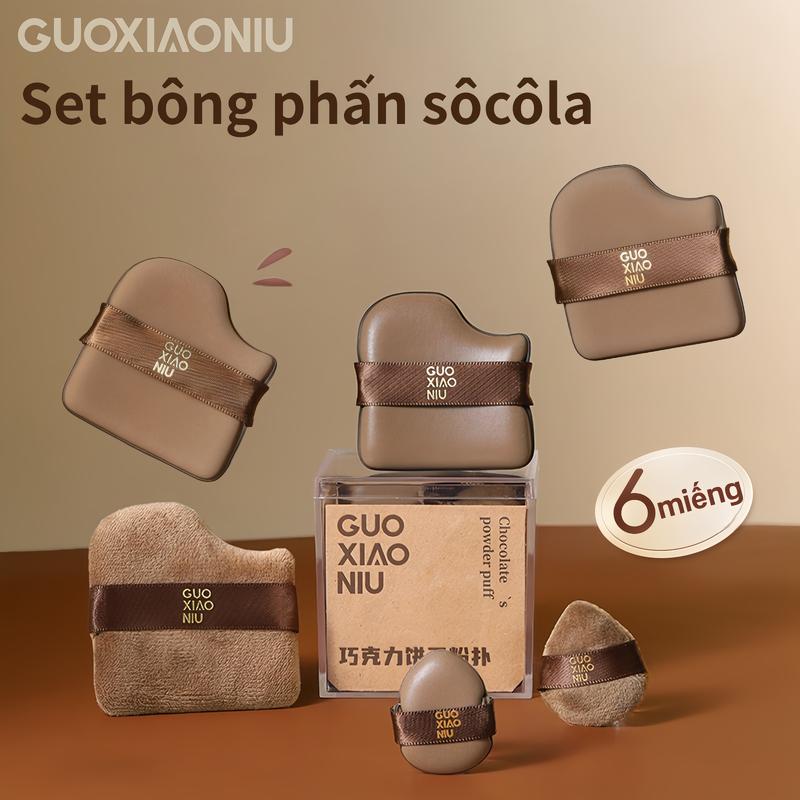 GUOXIAONIU Bông Mút Trang Điểm Socola 1 Hộp 6 Miếng Đa Năng Siêu Mềm Không Ăn Phấn Tán Kem Nền Đều Mịn Dụng Cụ Trang Điểm Cho Người Mới