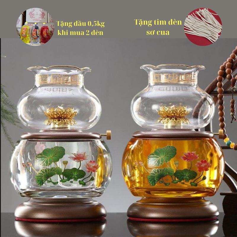 Đèn Dầu 8820 Bằng Thủy Tinh Pha Lê 2 Màu Vàng Trắng Hình Hoa Sen ( Giá Tính 1 Cây ) - Tặng kèm bấc dự phòng dendecor
