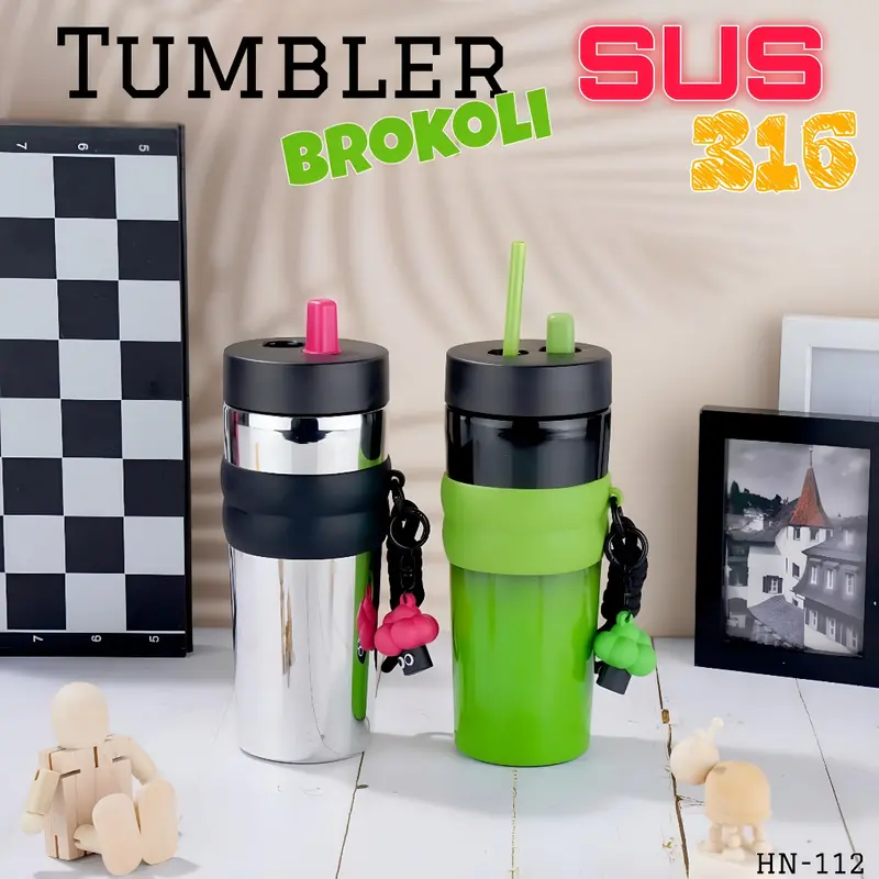Tumbler Stainless SUS Premium Grade Aesthetic Viral Tahan Dingin Insulated Water Bottle BROCOLI -zan 0