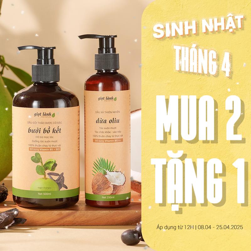 Cặp gội xả, dầu gội bưởi bồ kết - Dầu xả thiên nhiên dừa oliu giúp hỗ trợ mọc tóc, giảm rụng Giọt Lành