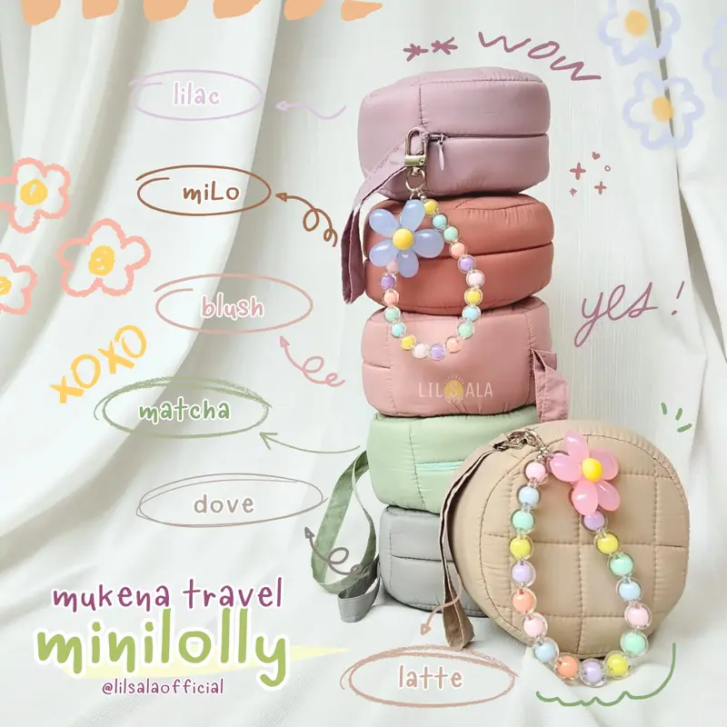 Mukena Travel MiniLolly 2in1 Pouch Parasut Korea Premium Dewasa Resleting  Wanita Mukenah Muslim 2