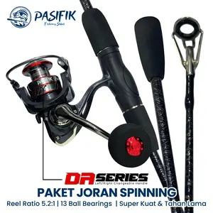 1 Set Paket Joran Pancing Spinning Rod Fishing Carbon Action Medium EVA Grip dan Reel Series DA1000