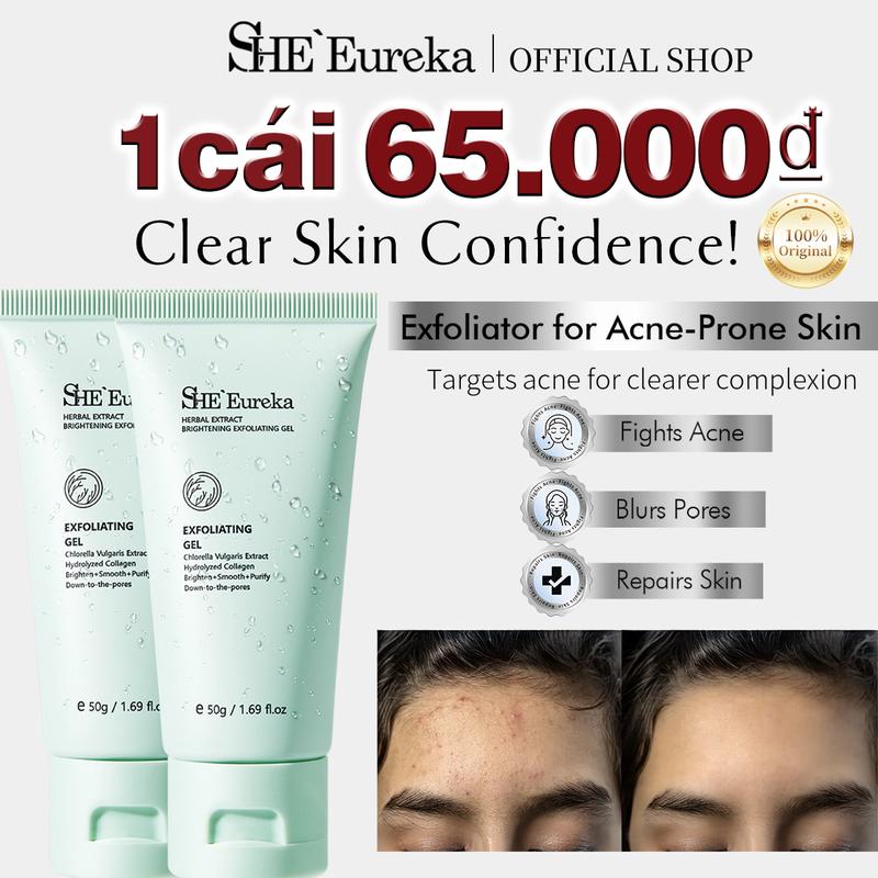  【1PC 65.000₫ SHE Eureka Exfoliating Gel làm sáng da 50g Làm sạch da phục hồi chăm sóc da Gel tẩy tế bào chết cho da mặt &Cải thiện vấn đề da mụn 