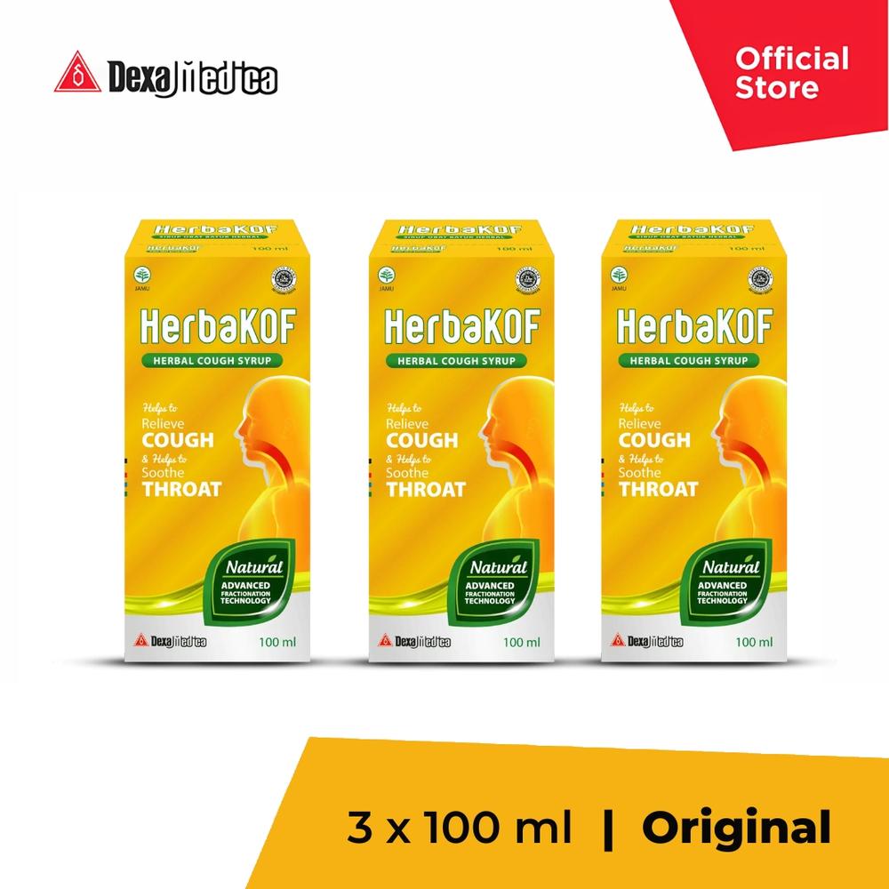 Herbakof Original Botol 100 ml  | Triple Pack | Sirup Herbal Anak Dewasa Tenggorakan Gatal Kering Berdahak