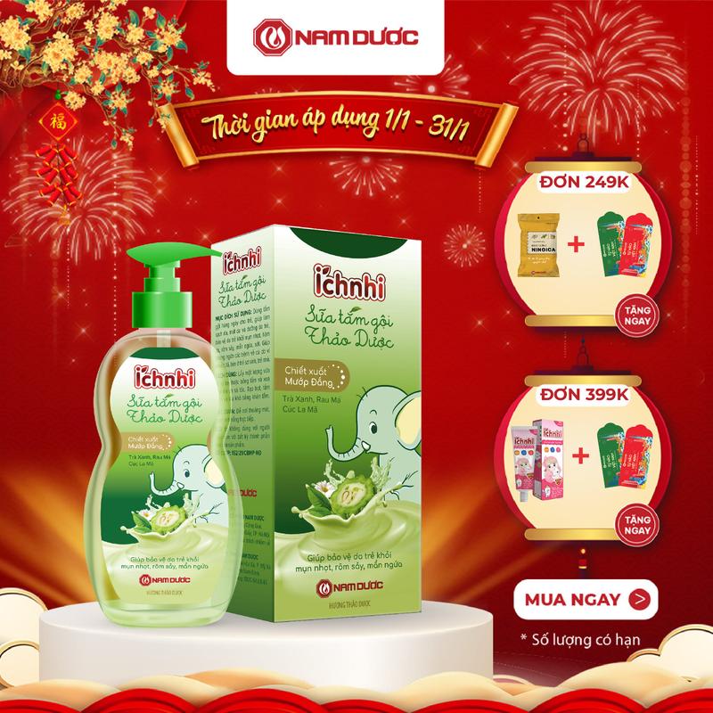 Sữa tắm gội thảo dược Ích Nhi cho bé từ 0-12 tuổi chai 200ml giúp làm sạch da mát da và dưỡng da trẻ bảo vệ da trẻ khỏi mụn nhọt hăm da rôm sảy mẩn ngứa