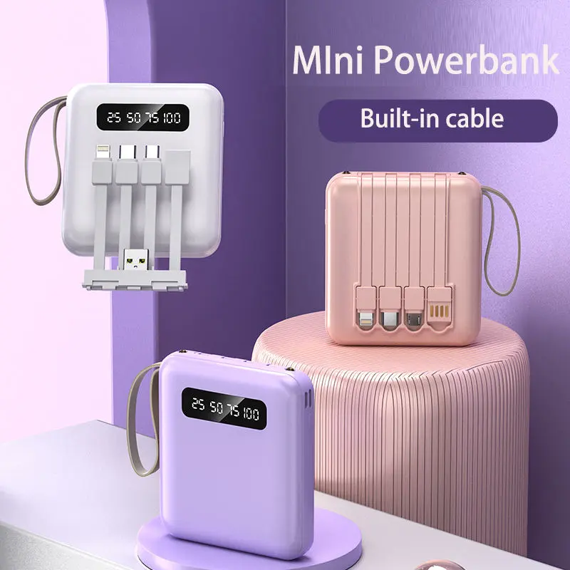 Flight Friendly Mini Power Bank 20000mAh Built in cable Fast Charging Type C Lightning USB Micro USB Cute Design LED Light Macaron Design with Lanyard Accessories Device