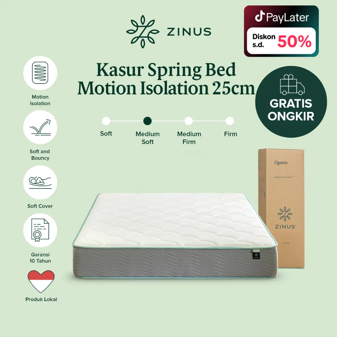 Kasur Spring Zinus Motion Isolation Medium Soft 25cm Furniture Bed