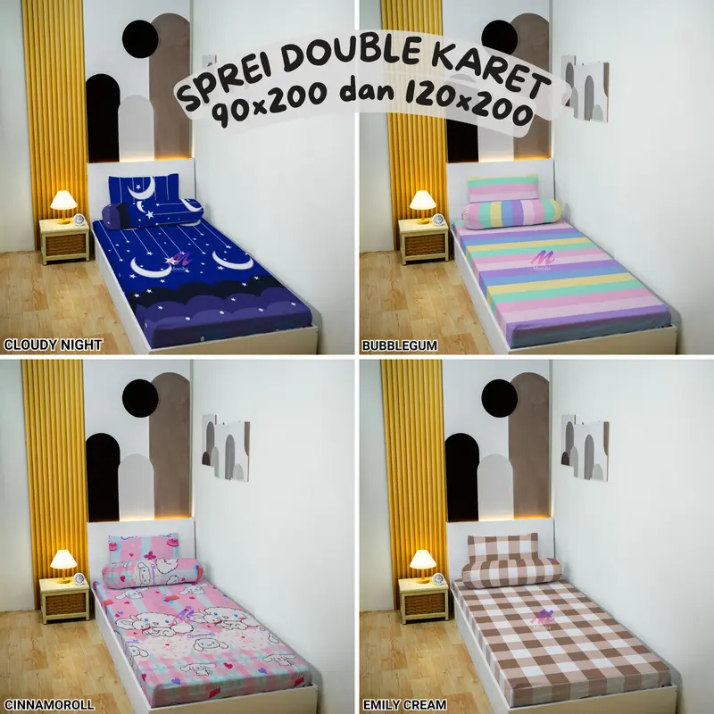 Sprei Set Anti Geser karet Ukuran 90x200 dan 120x200 Edisi Warna Soft Aesthetic Abstrak Karakter Murah free Sarung Bantal Guling Katun 0