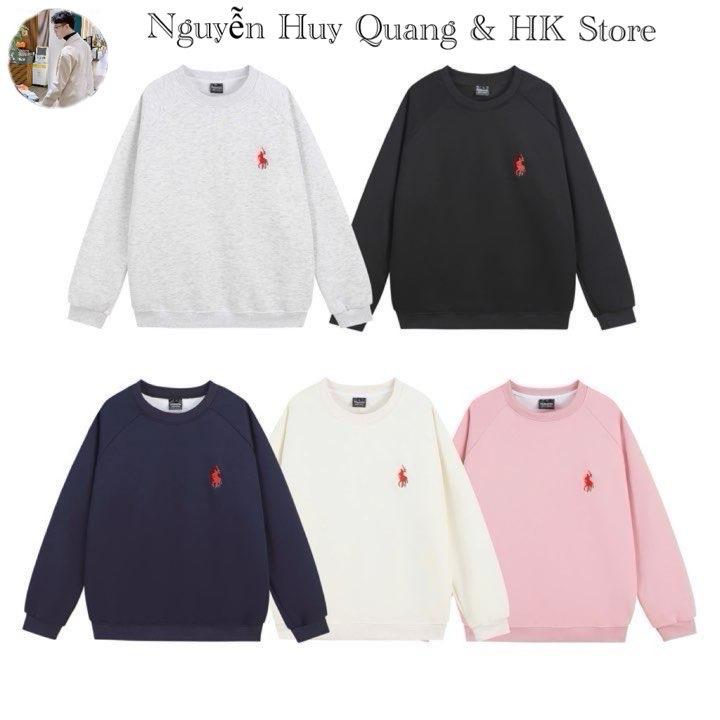 Deal Độc Quyền Nguyễn Huy Quang Áo Sweater Cổ Tròn Nỉ 2 Da Tay Dài Nam Nữ Thêu Ngựa From Suông Mềm Mịn Phong Cách Hàn Quốc