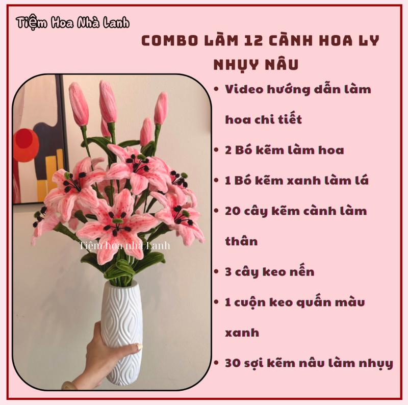 Chọn Bình Combo nguyên liệu làm 12 cành hoa ly nhụy nâu từ kẽm nhung - combo nguyên liệu làm hoa ly từ kẽm nhungz