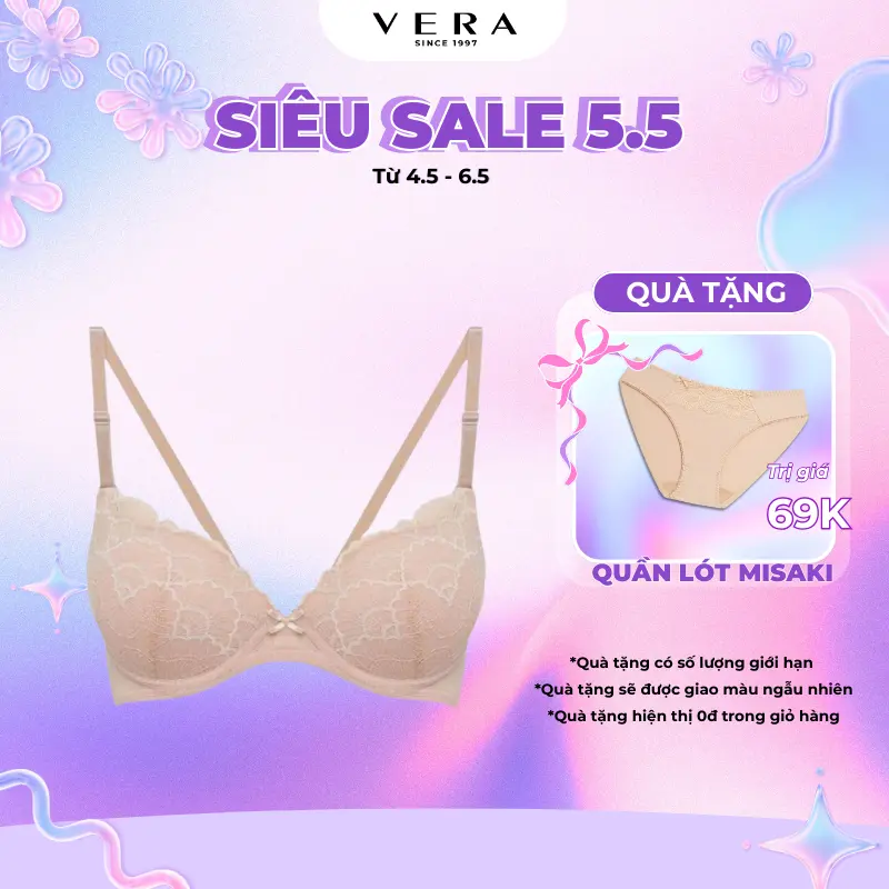 Áo lót Misaki mút mỏng cúp ren phối dây lưng lưới - 9107