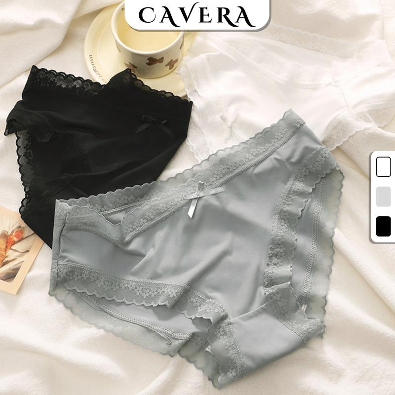 Set 3 Quần lót nữ su mịn phối ren đính nơ gợi cảm - Quần chíp nữ tàng hình ren hoa nhí sexy CAVERA Women L519