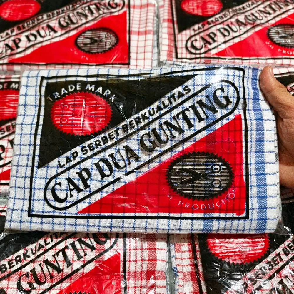 {12pcs} Serbet Putih 45x45cm Cap Dua Gunting  100% Katun Premium Super Lembut & Cepat Menyerap Ideal untuk Dapur & Restoran