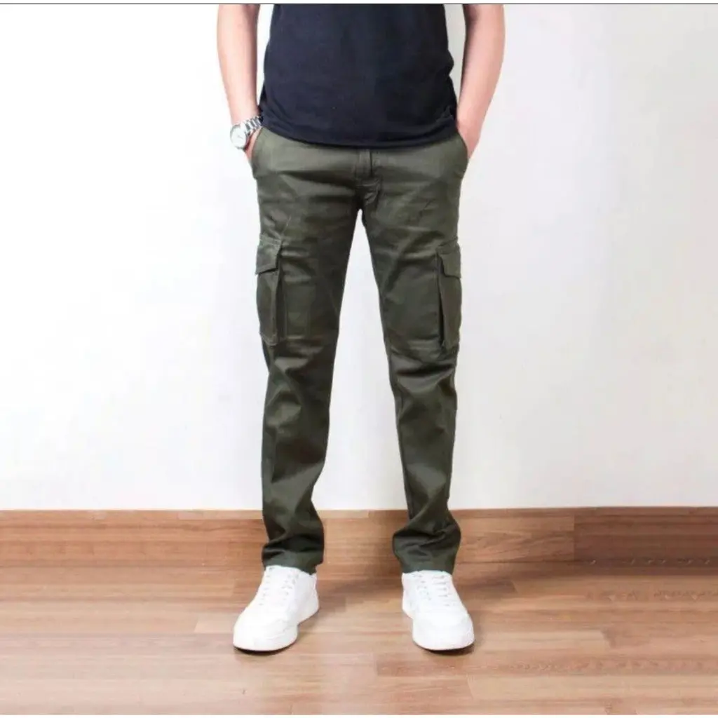 Celana Cargo Panjang Pria Dewasa Kompol Size 27-38 - celana pria kargo casl ang karet Warna Hitam
