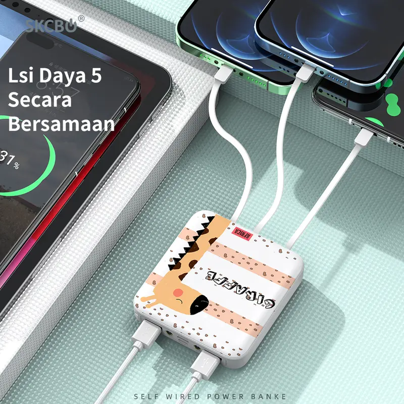 SKCBO Powerbank Custom 20000mah LED Kustom Power Bank built in cable Murah Lucu Mini Ori for iphone type-c micro 7