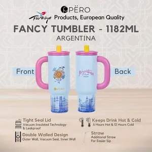 [MAKSAN PO 21 HARI] Pero Fancy Tumbler Negara Permos 1182 ML With Handle / Botol Minum Tumbler Vakun Anti Panas dan Dingin 1182 ML