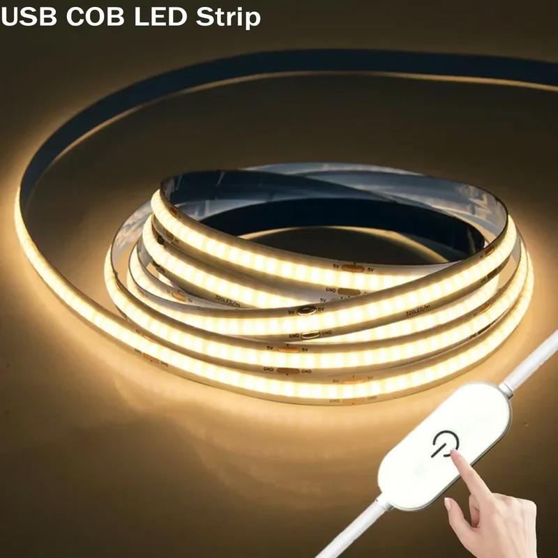 COB USB LED Strips Light Touch Switch 320 Beads/m Warm Light - TikTok ...
