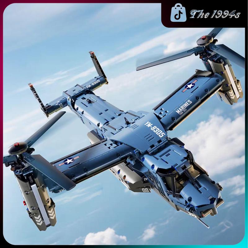  Mô hình lắp ghép máy bay chiến đấu 1450 mảnh ghép màu xanh cánh quạt có thể quay 