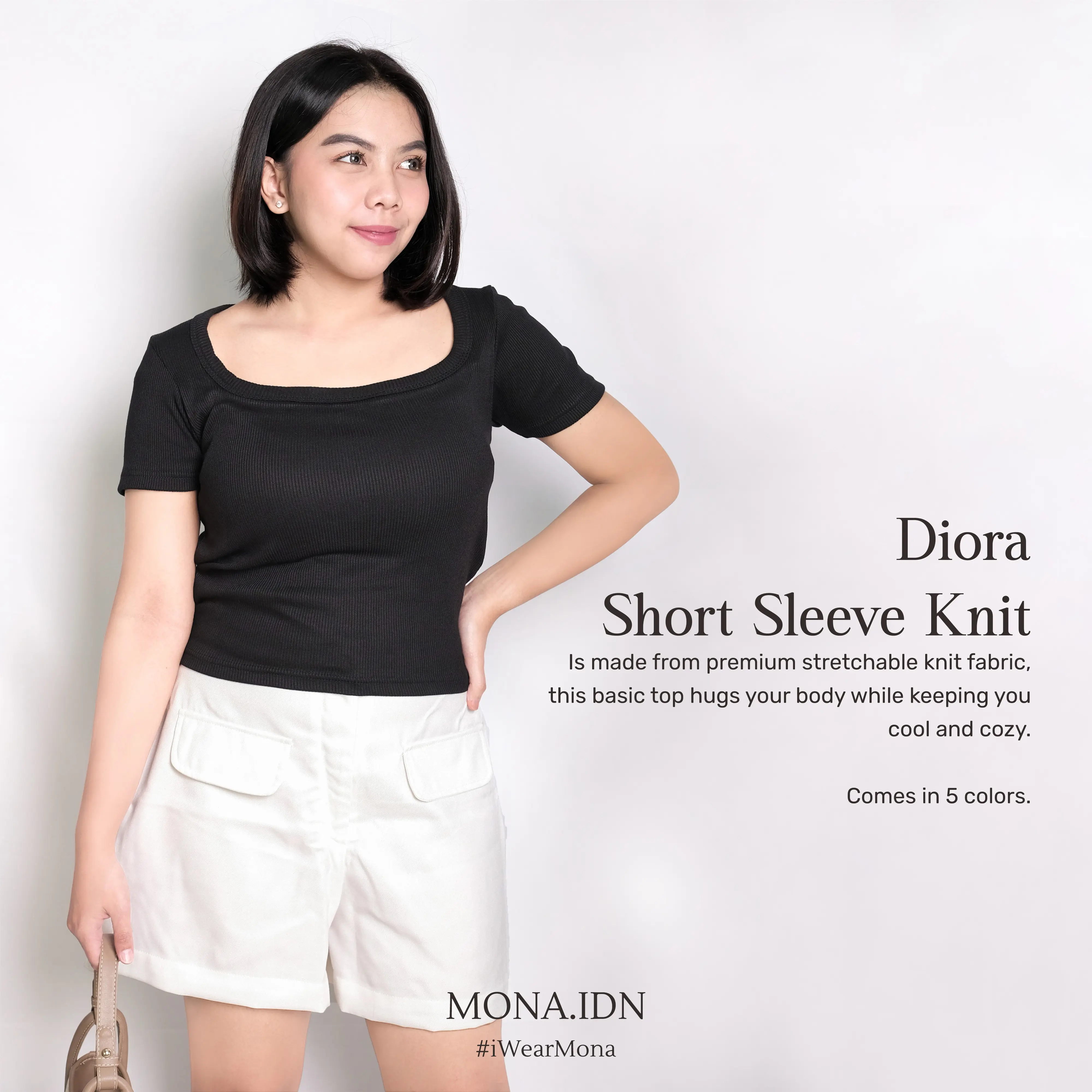 MONA - Diora Atasan Knit Wanita Lengan Pendek Basic Korean Top Baju Knit Rib Short Sleeve Premium Knit