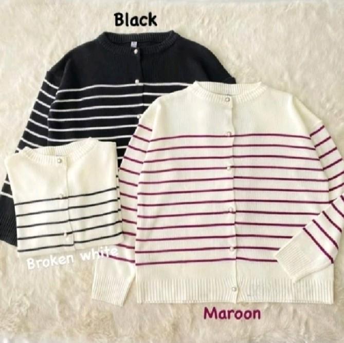 SWEATER RAJUT CARDIGAN KANCING MUTIARA cardigan stripe jumbo Nyaman Knitwear Wanita Outer 7