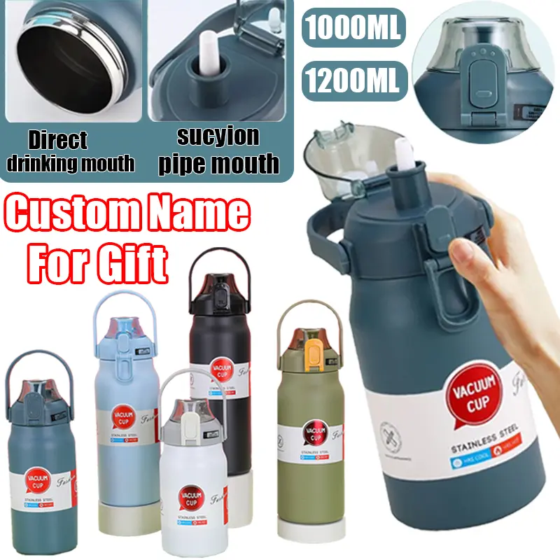 Kelalang Vakum, Dwi Kepala, 1000ML / 1200ML, Keluli Tahan Karat 316SS / Pelapik Seramik 304SS, Termos Air, Periuk Mudah Alih, Cawan Potbelly, dengan Pemegang Kitchenware Tumbler