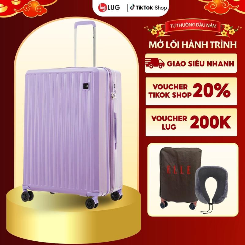 SẮP HẾT MÀU ĐẸP Vali Kéo Du Lịch EL31267 Size 28 Thương Hiệu ELLE Nhựa PC phủ bóng 10% ABS Chịu Va Đập Tốt Khóa TSA An Ninh Quốc Tế 4 bánh xe quay 360 độ - Lug vali 4 bánh xoay 360 chống trộm