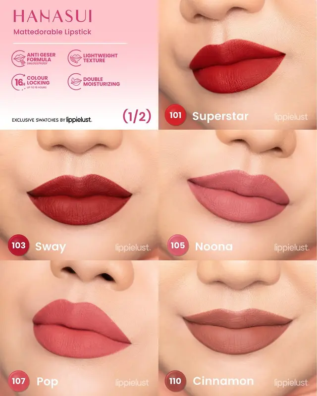New ! Hanasui Mattedorable Lipstick Netto 2 gr 6