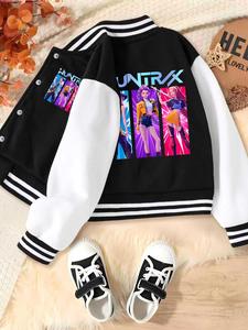 Chamarra de béisbol corta para niñas, uniforme escolar casual deportivo, tela elástica, ropa infantil moderna, opción de Halloween para otoño e invierno