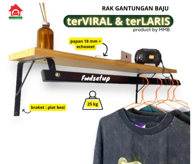 RAK GANTUNGAN BAJU Ambalan Rak Dinding Serbaguna Melayang Ambalan Melayang Gantungan Baju Ambalan Melayang Gantungan Baju Nempel Dinding Ambalan Melayang Serbaguna Premiu Kuat Murah 3