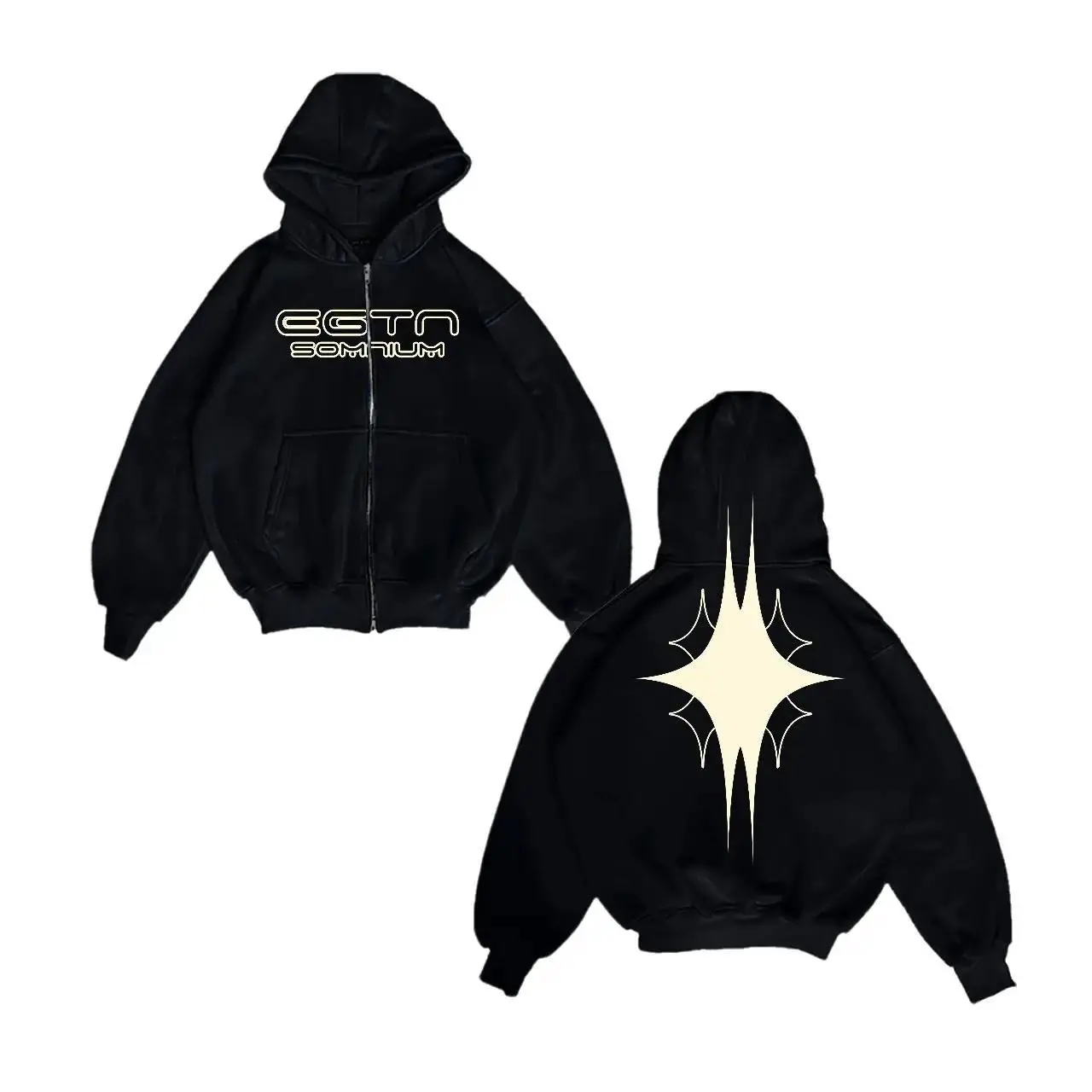 Lucreous. co - Zipper Hoodie Boxy Pria Basic Hitam - Jaket Sweater Unisex Pria dan Wanita - Premium Quality Digital Printing 280gs