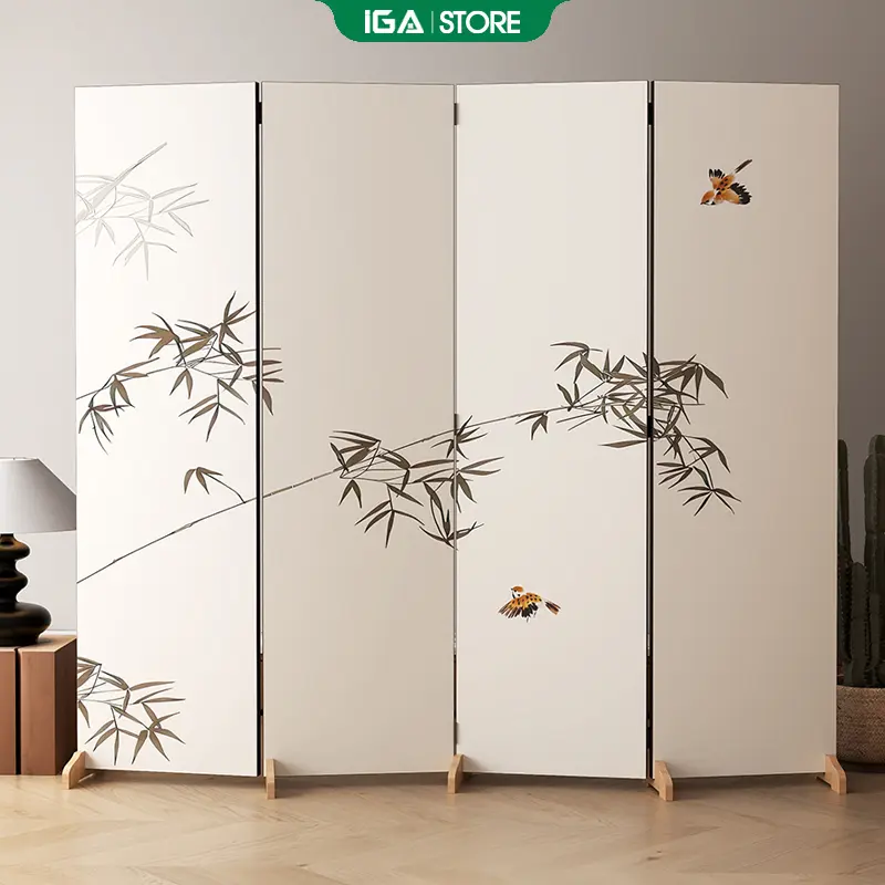 Bình phong vách ngăn phòng in họa tiết chất liệu vải canvas khung gỗ tự nhiên thương hiệu IGA - GP392