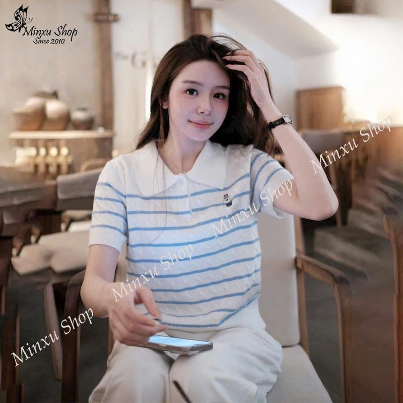 Áo Polo Len Nữ Cổ Bẻ Thêu Hình Gấu W Hàng QC Minxu Shop TA68