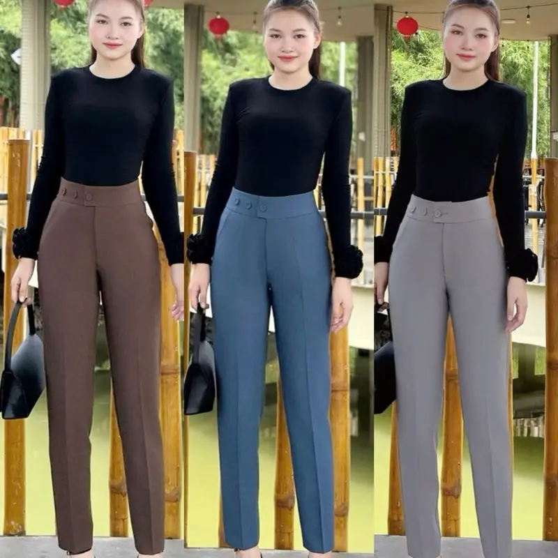 Quần  Tây  công sở  3 nút bọc(M26) chất vải coton lạnh Hàn mềm mại và có giản nhẹ (chiều dài 97 cm) ống 16 cm #xuongmaykimkhoi #quantaycongso #quantaynu#aoquannu