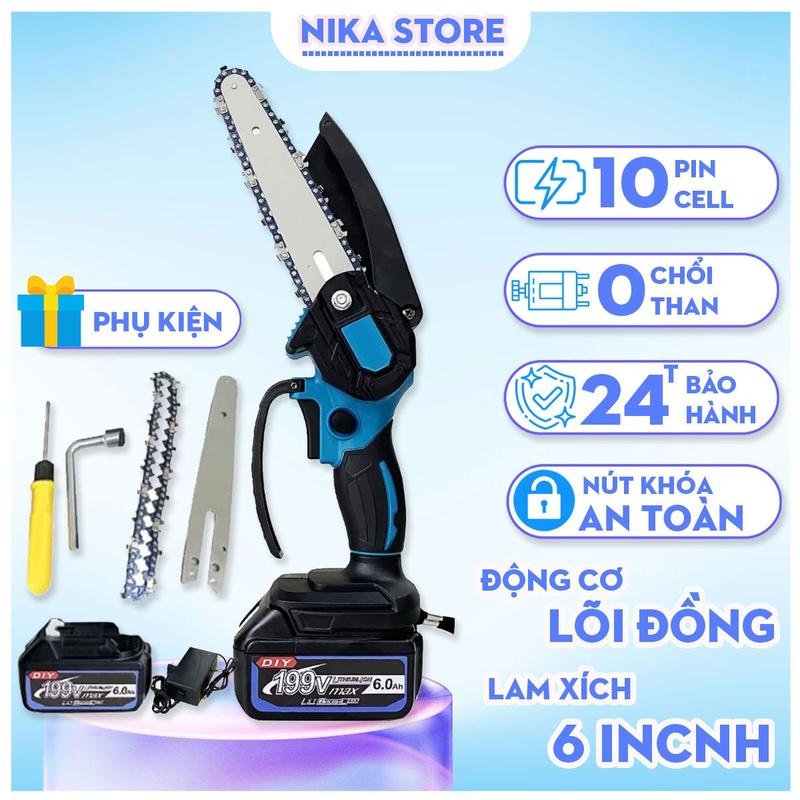 Bộ Máy Cưa Xích PIN Cầm Tay Cưa Gỗ, 2 W PIN 199V Lõi Đồng Mạnh Mẽ Bền Bỉ, Hệ Thống Bơm Nhớt Tự Động