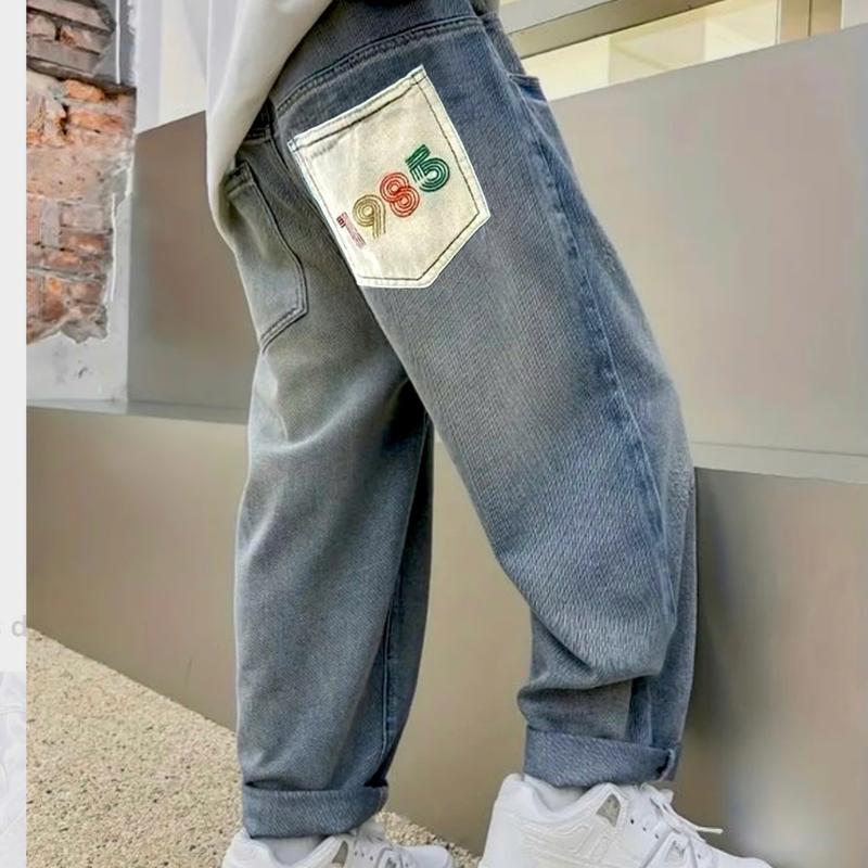 16-40kg Quần jean trẻ em bé trai + kèm dây xoắn thời trang. thêu họa tiết túi sau mã M1985