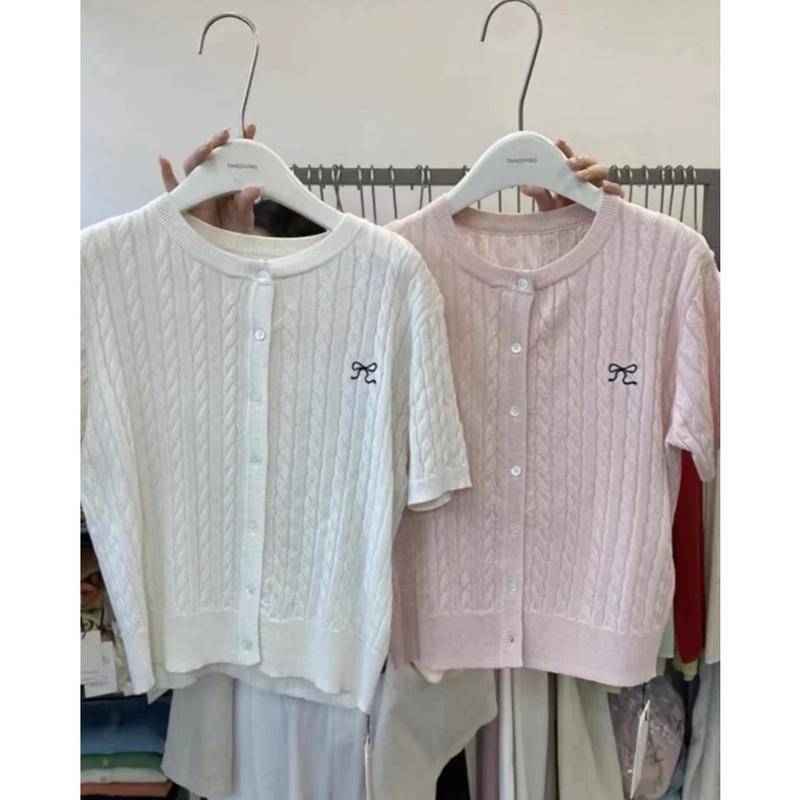 [ Bigsize 55-100kg] Áo cardigan nơ len hè vặn thừng cộc tay màu pastel siêu xinh