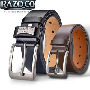 RazqCo Ikat Pinggang Pria Jarum Pu Sabuk Pria Bahan Aman Nyaman Ukuran Pas Panjang 120cm Gesper Pin Gaya Antik Sastra Lebar 3,8cm Serbaguna