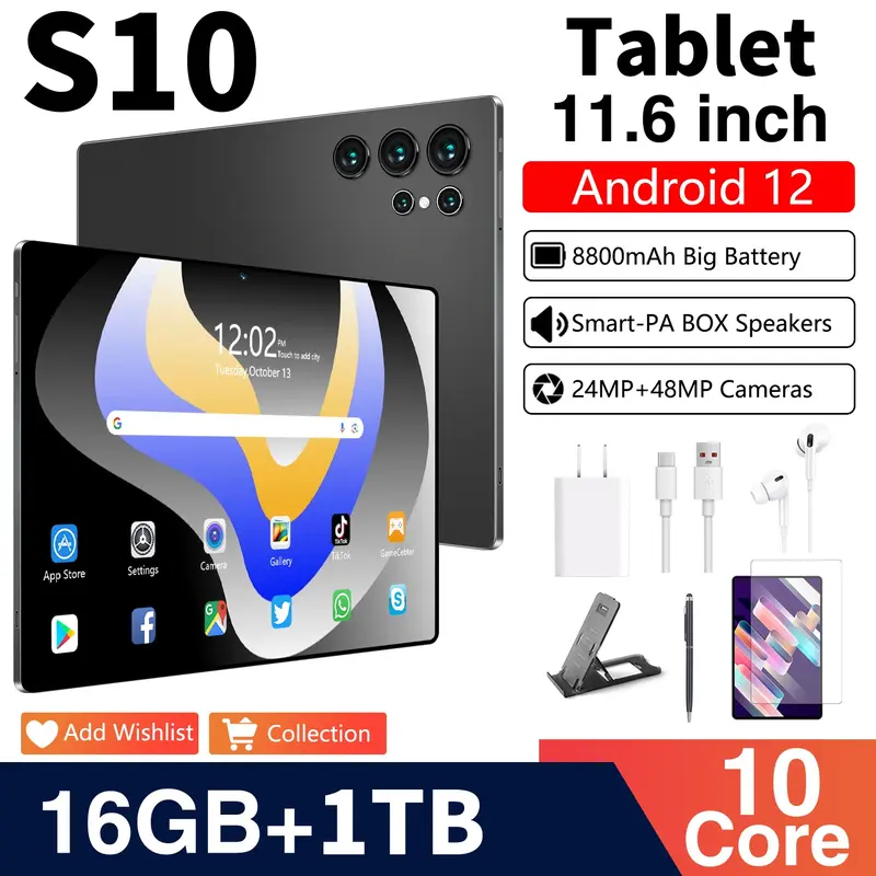[Keyboard Bluetooth Gratis + COD] Tablet S10 Baru Asli 11,6 inci 16GB + 1TB RAM 8800mAh 5G Android Tablet Pintar Tablet Belajar Tablet Gaming Tablet Layar Warna HD Ultra Tipis Layar HD Tablet Layar HD Clearance Tablet Promosi Khusus Dijual 0