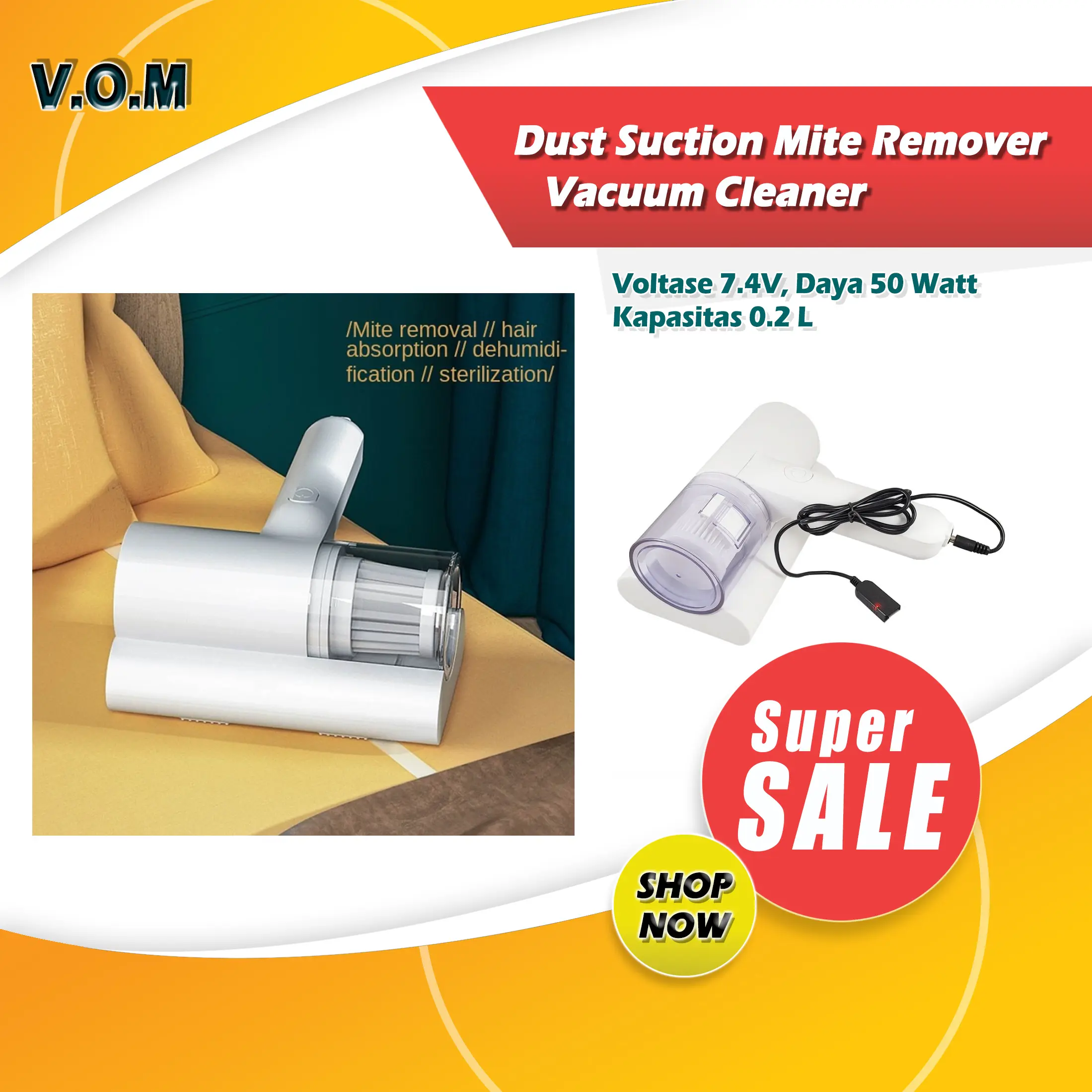 Dust Suction Mite Remover Vacuum Cleaner UV Cordless SR-269 Penyedot Debu Tungau Anti Virus dengan Hepa Filter dan Roda 7.4V 50W 0.2L 0761