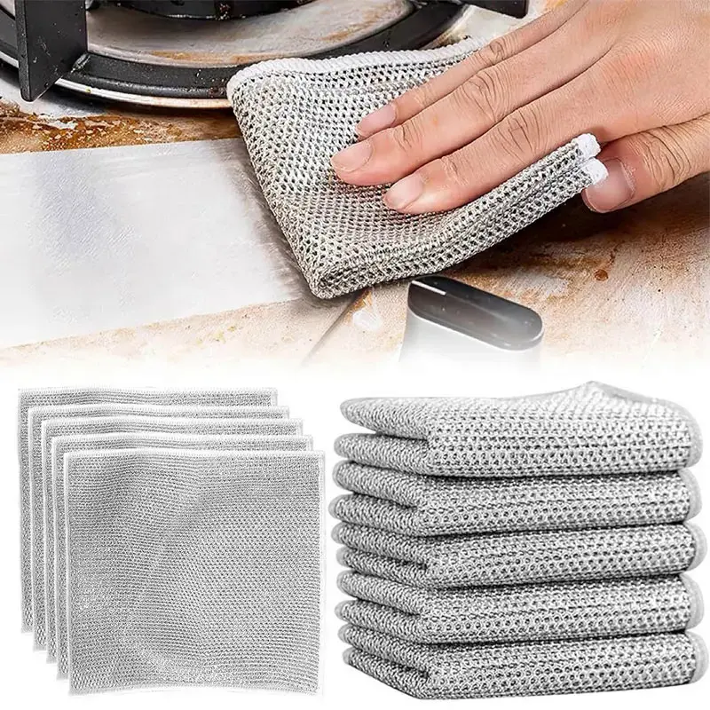1/5/10PCS Multipurpose Wire Cleaning Cloths Kitchen Dishwashing Cloths Pan Pot Dishes Rags Wet & Dry Non-stick Oil Dishcloths