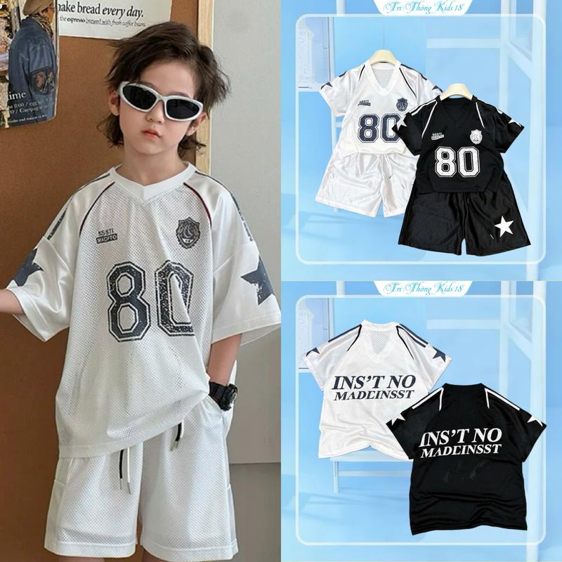 BỘ QUẦN ÁO THỂ THAO BÉ TRAI "80" 20-46KG Chất THUN BÓNG phối LƯỚI siêu mát Bộ cộc tay, Bộ đồ chất chơi bé trai, Đồ bộ bé trai, quần áo bé trai B268