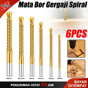 CASTA Set Mata Bor Gergaji Spiral 6PCS – Titanium HSS Kobalt, Multi Fungsi untuk Kayu, Plastik, Aluminium
